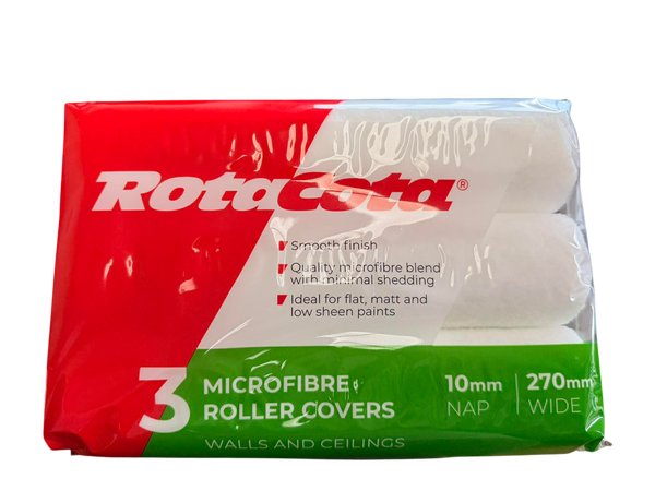 RotaCota Smooth MicroFibre 270mm Roller Cover 10mm Nap (Pack of 3)