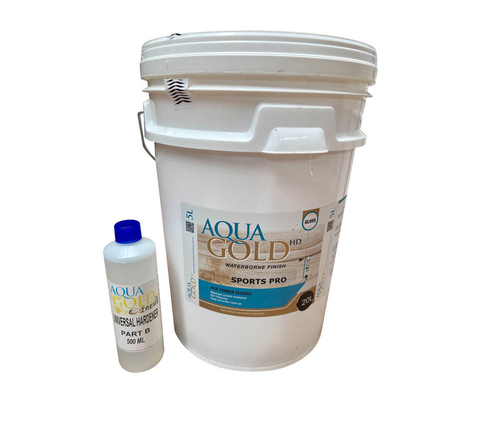 Aqua Gold Timber Sports Floor Water Base Coating 20L Part A – With Crosslinker Part B 400ml