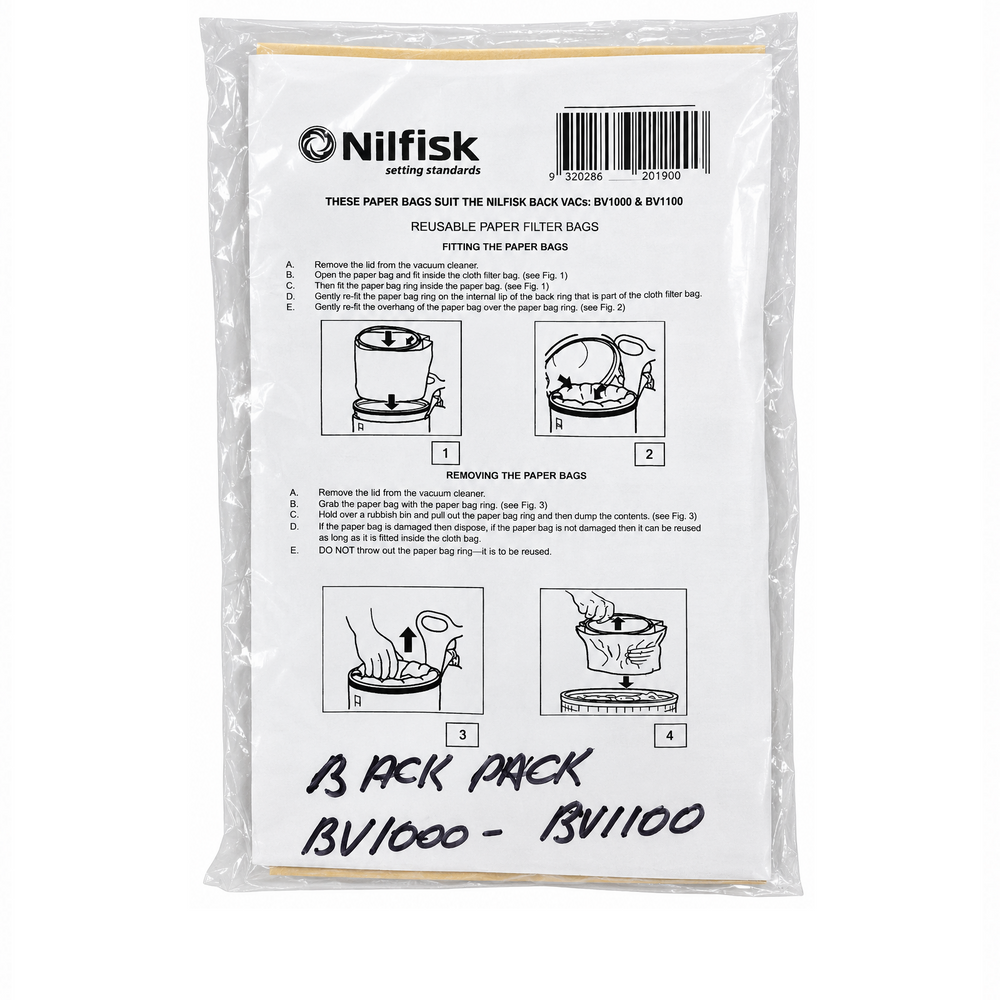 Nilfisk Alto PowerVac Backpack Paper Filter Dust Bags BV1000 BV1100 (10Pk) 20190
