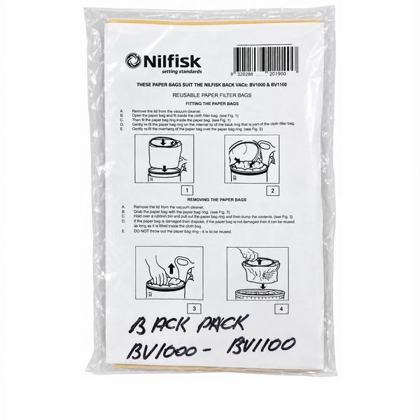 Nilfisk Alto PowerVac Backpack Paper Filter Dust Bags BV1000 BV1100 (10Pk) 20190