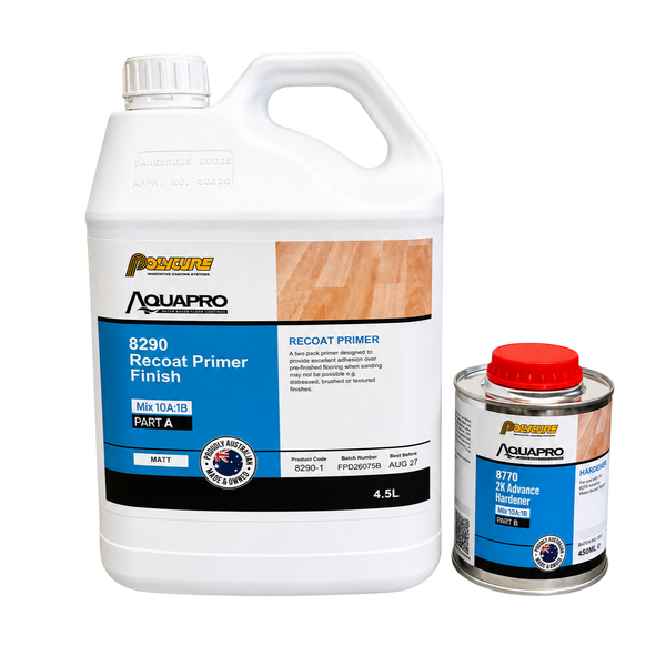 POLYCURE AQUAPRO 8290 Recoat Primer Finish Part A 4.5L & 8770 Advance 2K Part B Hardener 0.45ml